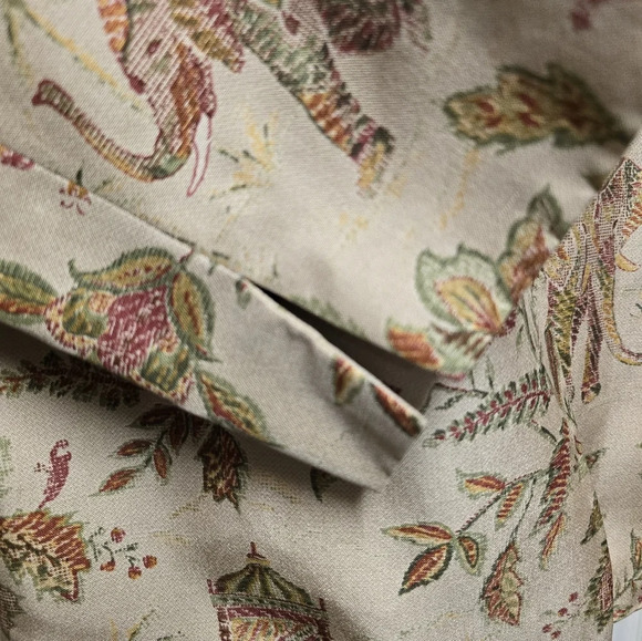 Vtg Talbots Jacket Beige Green Pure Silk Elephant Floral Asian Indian Split Sz10 - Picture 7 of 12